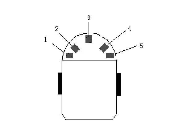 Posición de los sensores de distancia de un robot micromouse